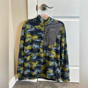 Eddie Bauer Green and Blue Camo Fleece Pullover